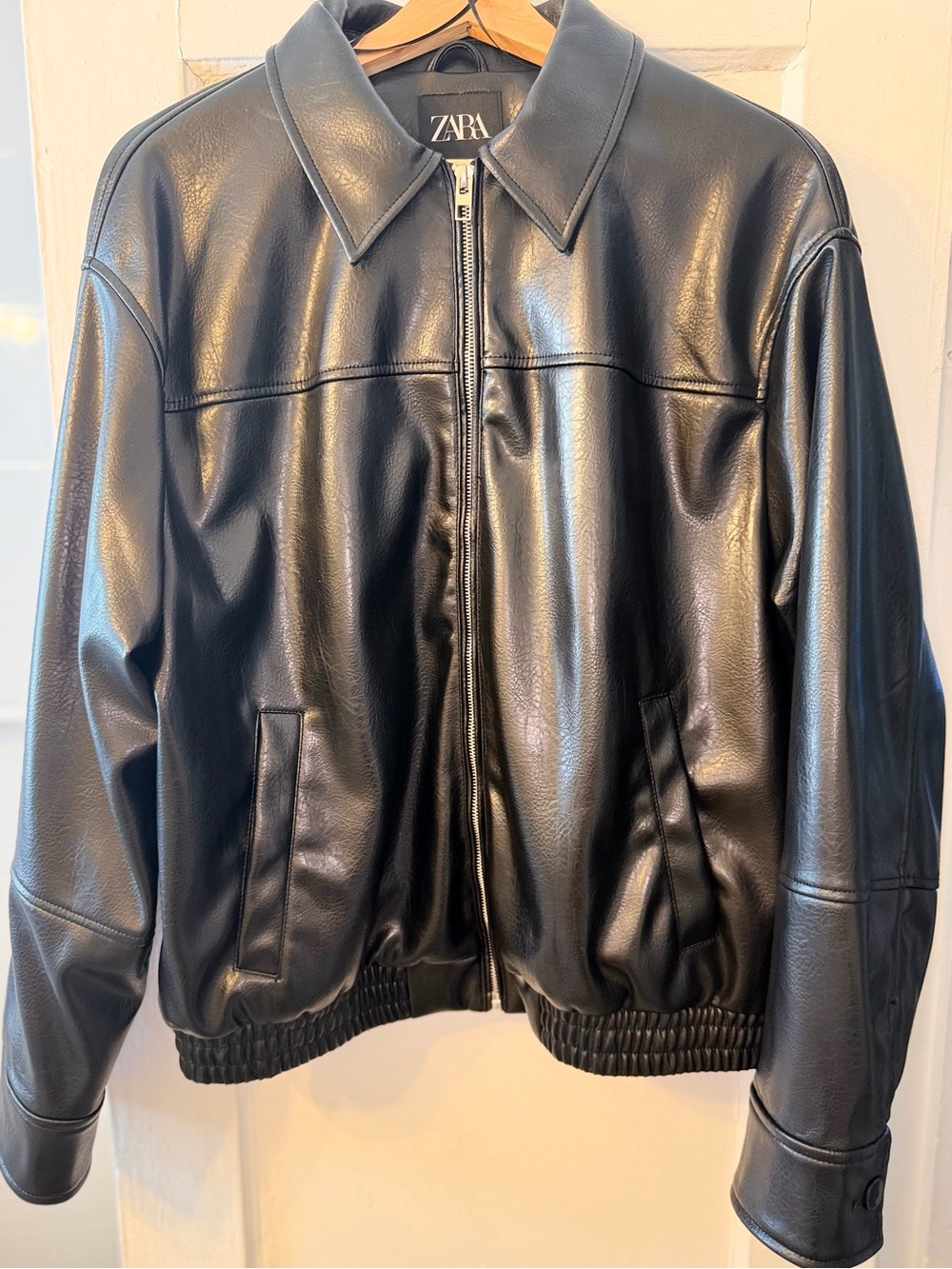 Zara Black Faux Leather Zip-Up Jacket